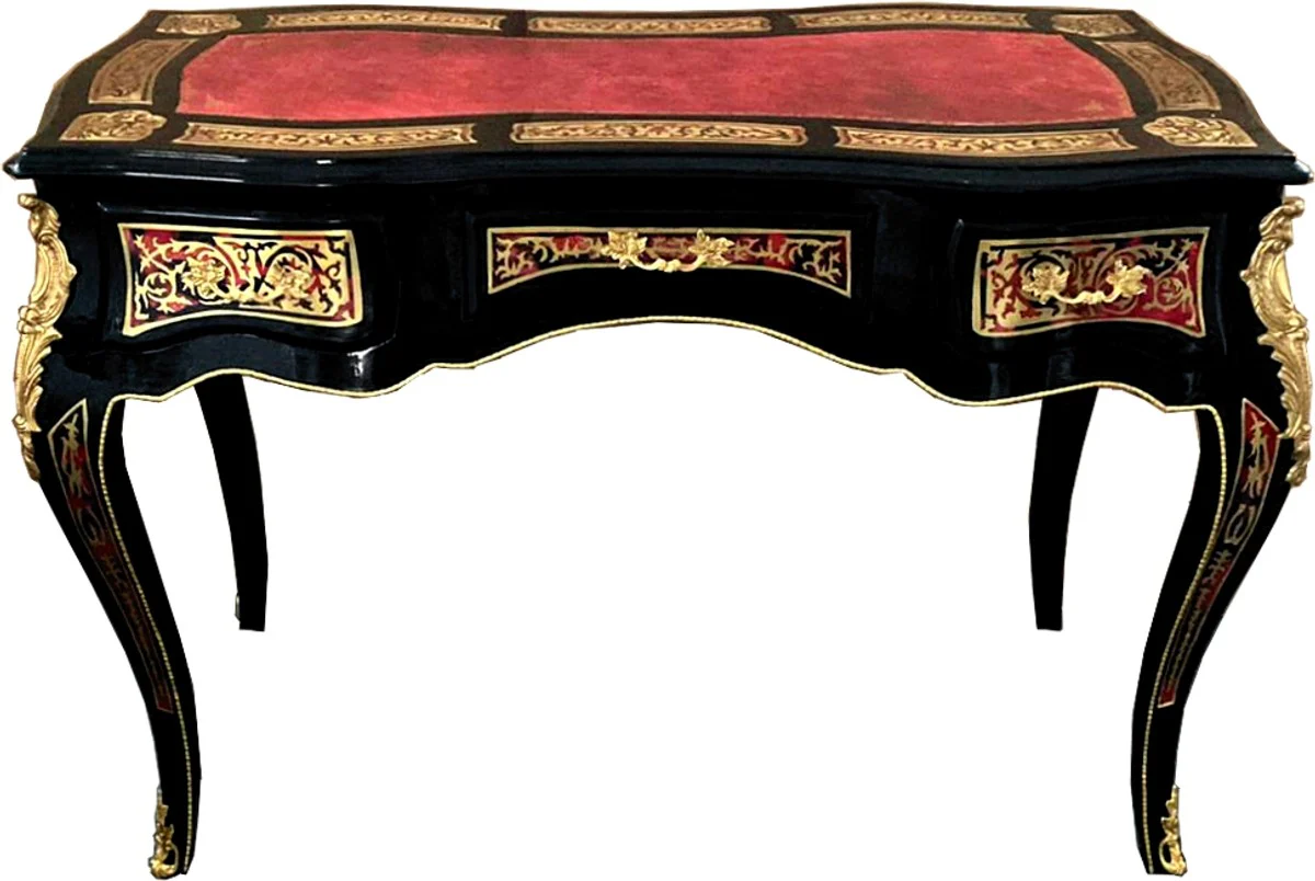 Secretaria Boulle barroca Casa Padrino en estilo franc¨¦s Negro / Rojo / Dorado 120 cm - Escritorio de estilo antiguo hecho a mano - Mobiliario de oficina barroco
