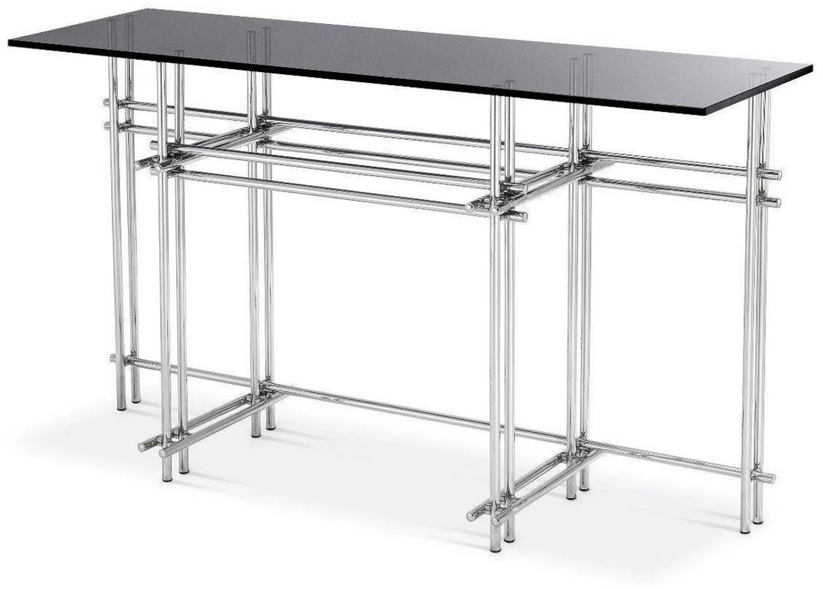 Casa Padrino consola de dise?o plata / gris 131 x 36,5 x A. 73 cm - Mesa consola de acero inoxidable con tapa de vidrio - Muebles de Dise?o - Calidad de Lujo