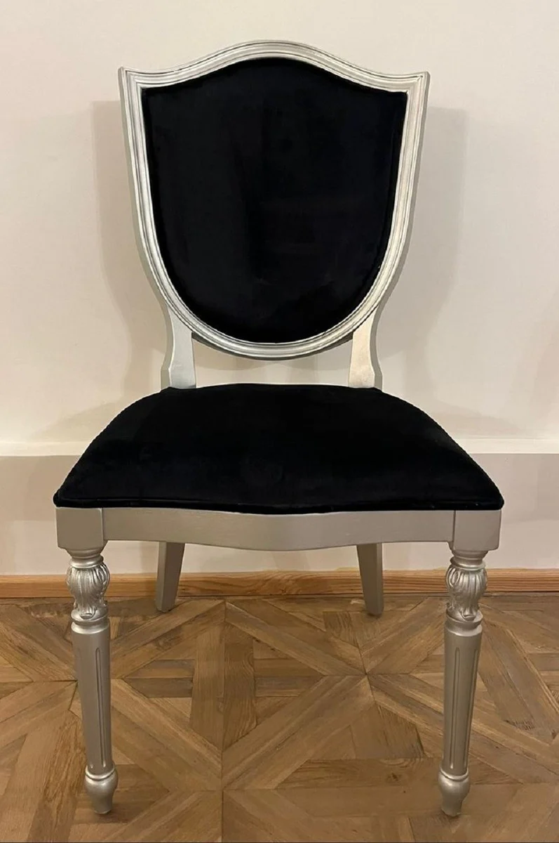 Casa Padrino Silla de Comedor Art Deco Negro / Plata - Muebles de Comedor Art Deco