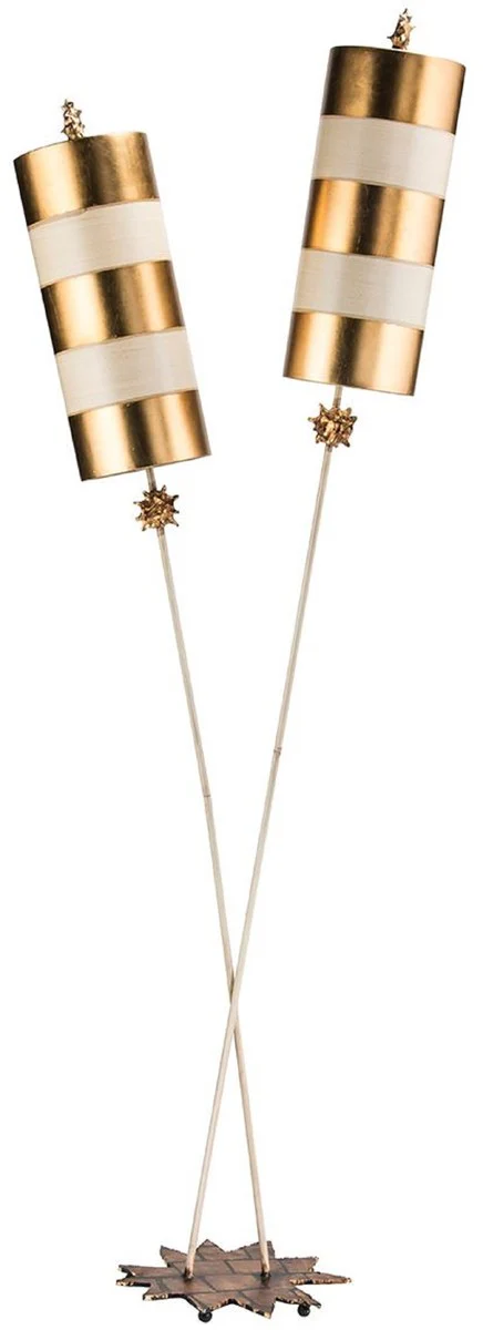 Casa Padrino lámpara de pie doble de diseño oro / taupe 63,5 x 35,6 x A. 198,1 cm - Lámpara de pie de acero moderna - Lámparas de salón de lujo