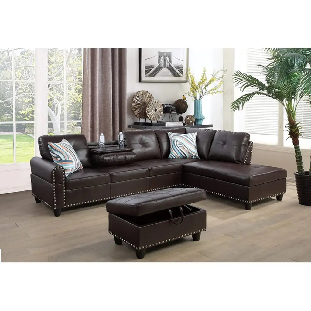 Brandow 97.2' Wide Faux Leather Sofa & Chaise with Ottoman