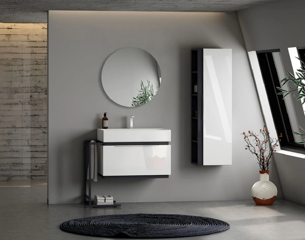 Casa Padrino espejo de baño de lujo Ø 60 cm - Espejo de pared redondo con iluminación LED - Muebles de baño - Accesorios de baño