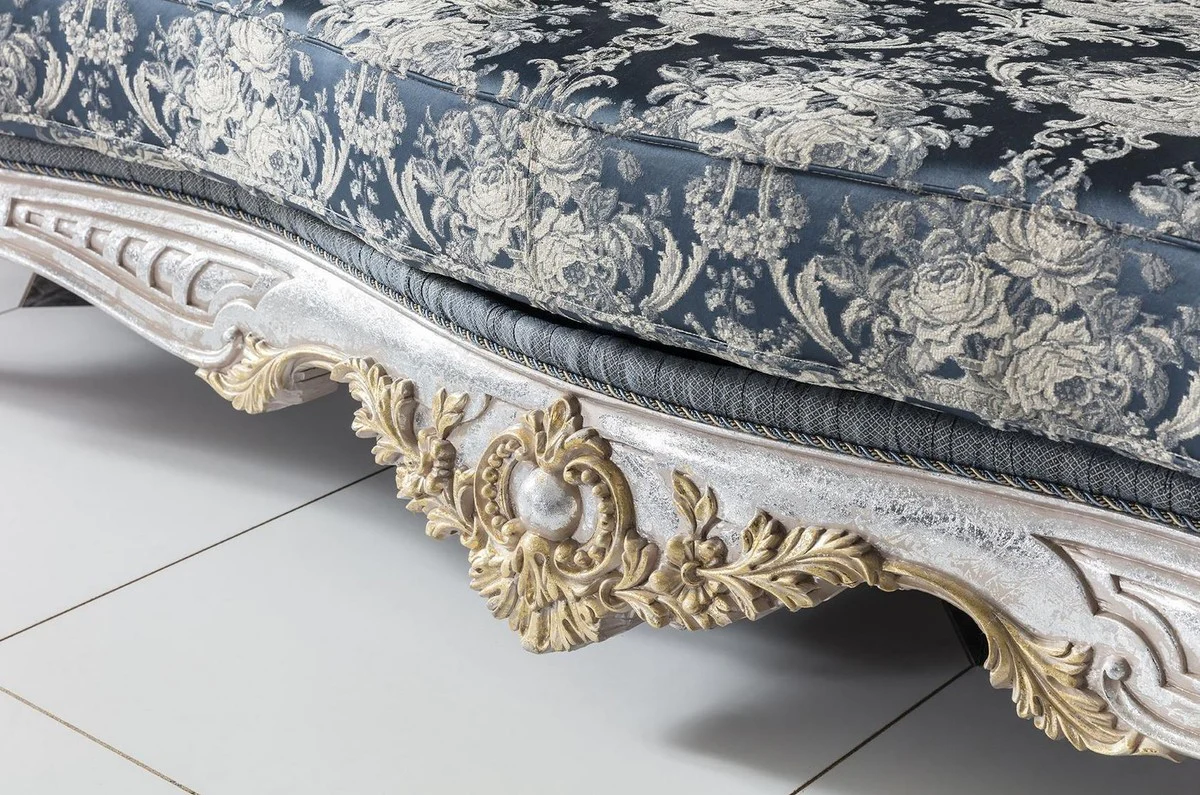 Casa Padrino sof¨¢ de sal¨®n barroco de lujo con cojines decorativos gris / azul / plata / oro 250 x 95 x A. 125 cm - Noble & Magn¨ªfico