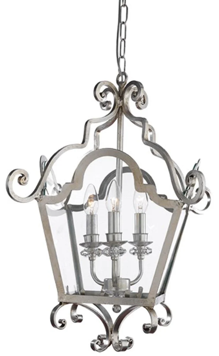 Casa Padrino lámpara colgante de salón barroco de lujo plata 40 x 40 x A. 62 cm - Farol de metal hecho a mano con cristal Swarovski - Calidad de Lujo - Hecho en Italia - Noble y Magnífica