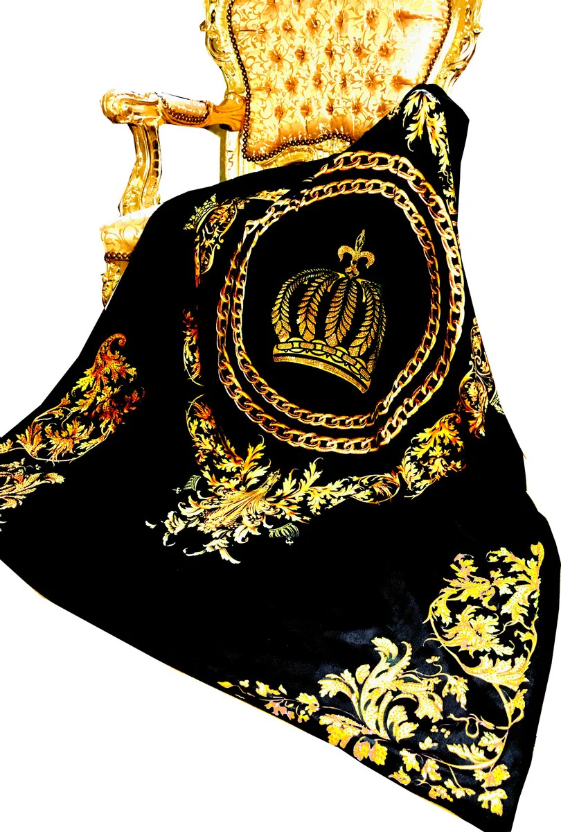 Manta de lujo Pomp??s de Casa Padrino Baroque Chains & Crown Black / Gold de Harald Gl??ckler con diamantes de imitaci¨®n