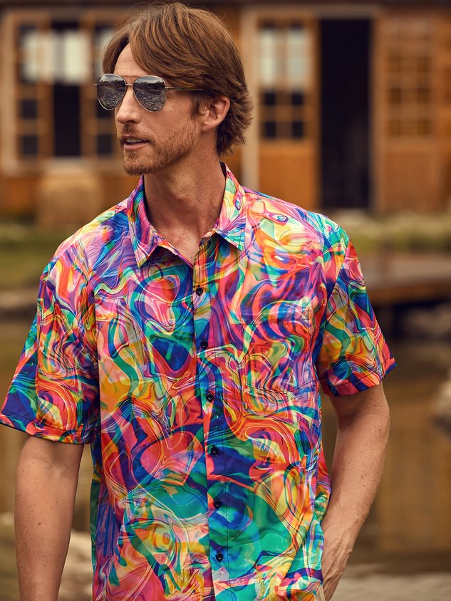 Geometric Chest Pocket Short Sleeve Casual Shirt