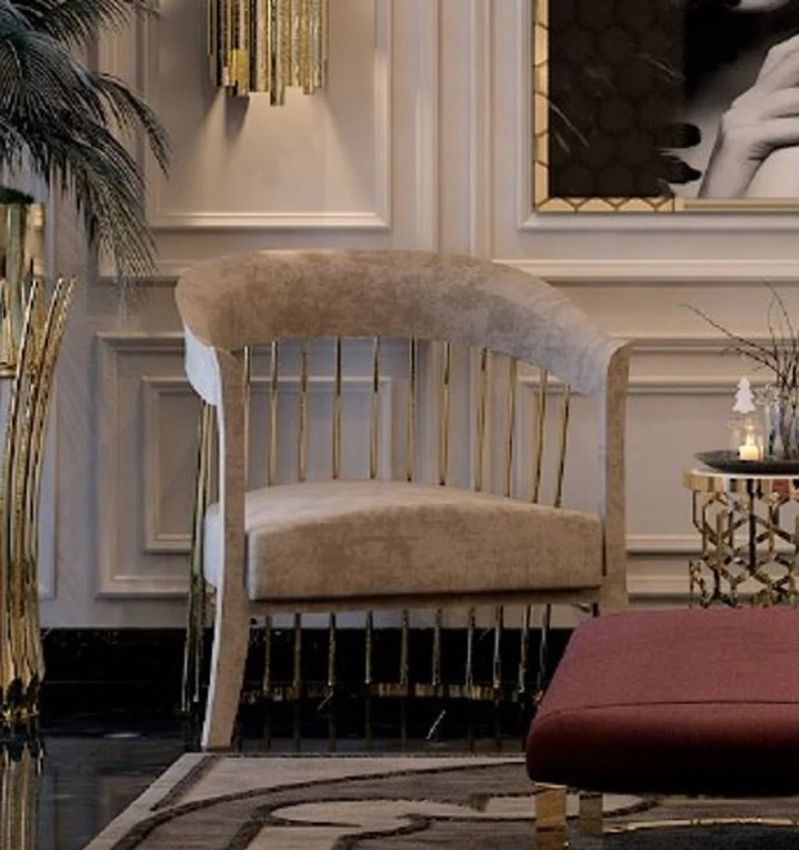 Casa Padrino sill¨®n de lujo gris / oro 75 x 75 x A. 81 cm - Sill¨®n de sal¨®n - Sill¨®n de hotel - Muebles de sal¨®n - Muebles de hotel - Muebles de lujo