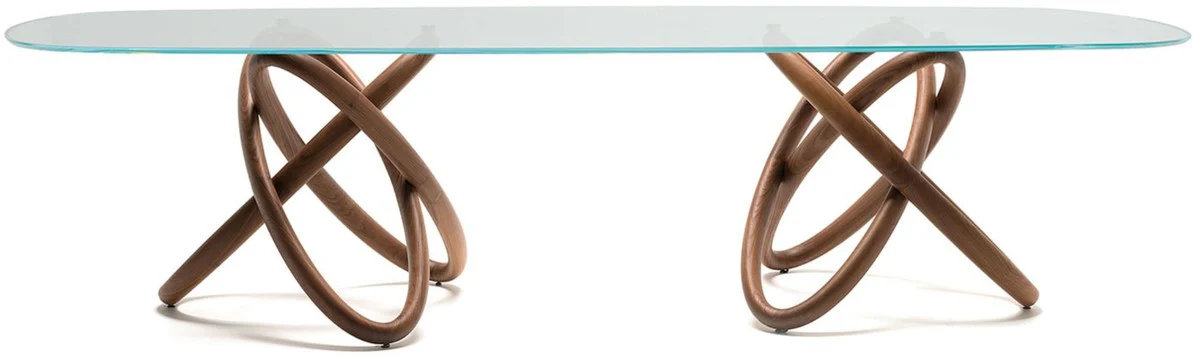 Casa Padrino mesa de comedor de dise?o marr¨®n 300 x 120 x A. 75 cm - Mesa de comedor ovalada moderna con tapa de vidrio - Muebles de comedor - Calidad de Lujo - Hecho en Italia