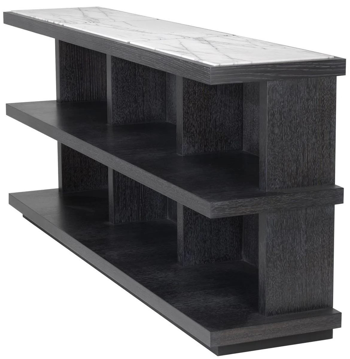 Casa Padrino armario de estanter¨ªa de lujo gris antracita / blanco / lila 160 x 35 x A. 70 cm - Noble armario de madera maciza con 3 estantes y encimeras de m¨¢rmol - Muebles de sal¨®n de lujo