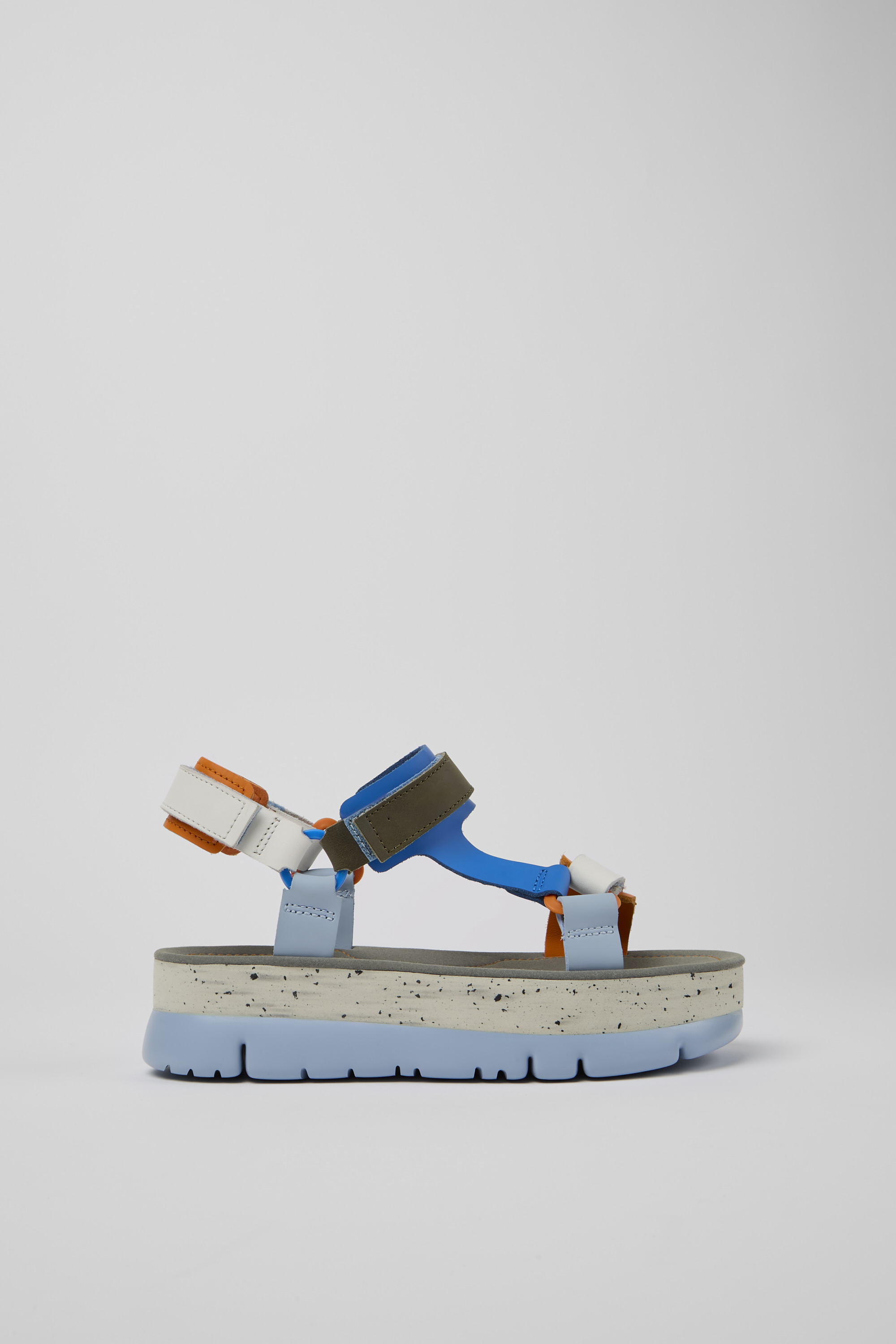 Oruga Up - Blue, orange, and white leather sandals for women