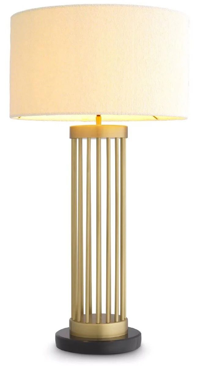 Casa Padrino lámpara de mesa de lujo latón antiguo / negro / blanco Ø 45 x A. 83 cm - Lámpara de escritorio moderna de metal con base de mármol y pantalla redonda - Lámpara de salón