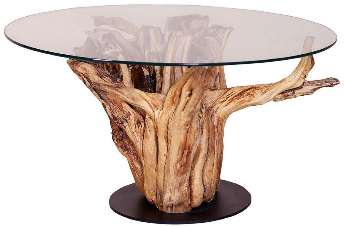 Casa Padrino mesa de centro de lujo con tapa de vidrio natural / negro ? 90 cm