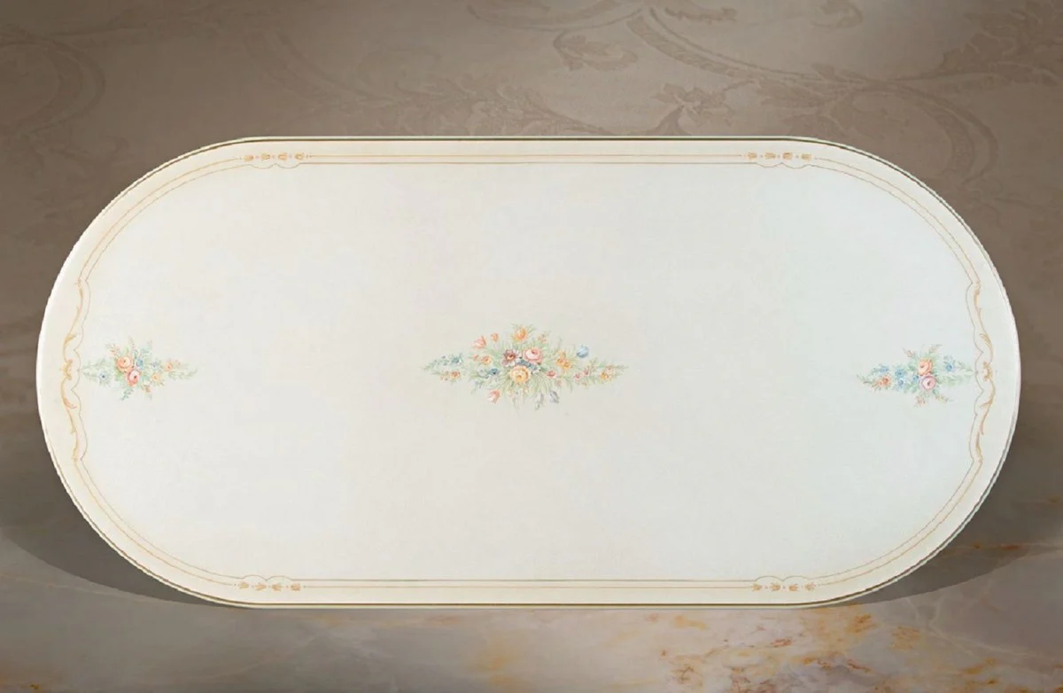 Casa Padrino mesa de comedor barroco de lujo blanco / crema / multicolor / oro 700 cm - Enorme mesa de comedor de madera maciza de estilo barroco - Muebles de comedor barrocos - Hecho en Italia