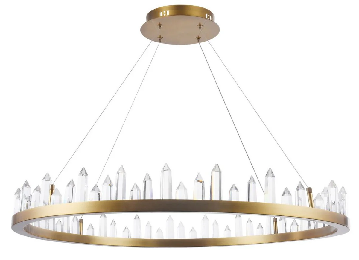 Casa Padrino LED pendant lamp with brass colored metal frame and crystal jagged Ø 85 x H. 10.4 cm - Living Room Furniture