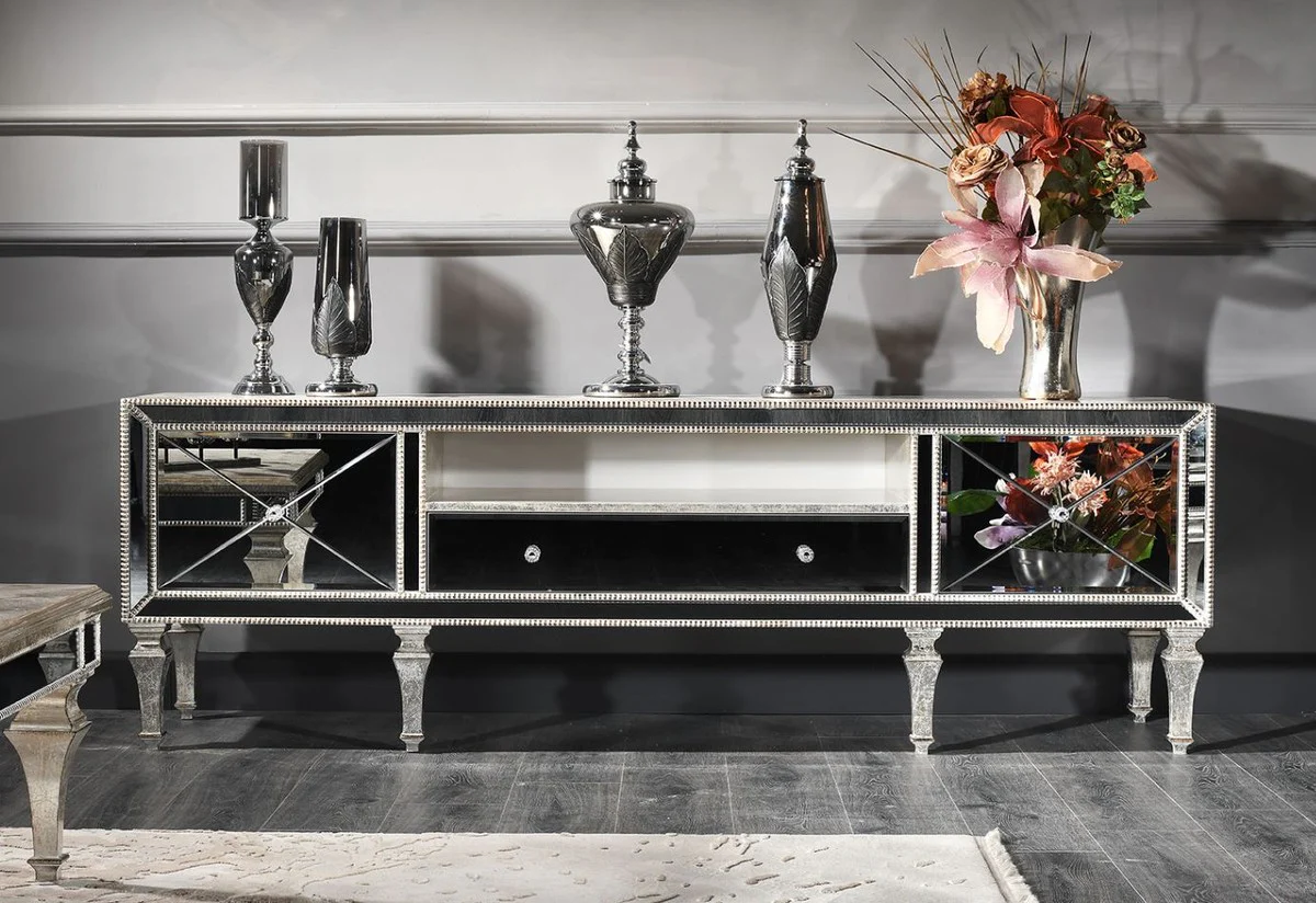 Casa Padrino gabinete de la TV barroco de lujo con vidrio espejo plata / oro 200 x 55 x A. 72 cm - Gabinete de televisi¨®n - Calidad de Lujo