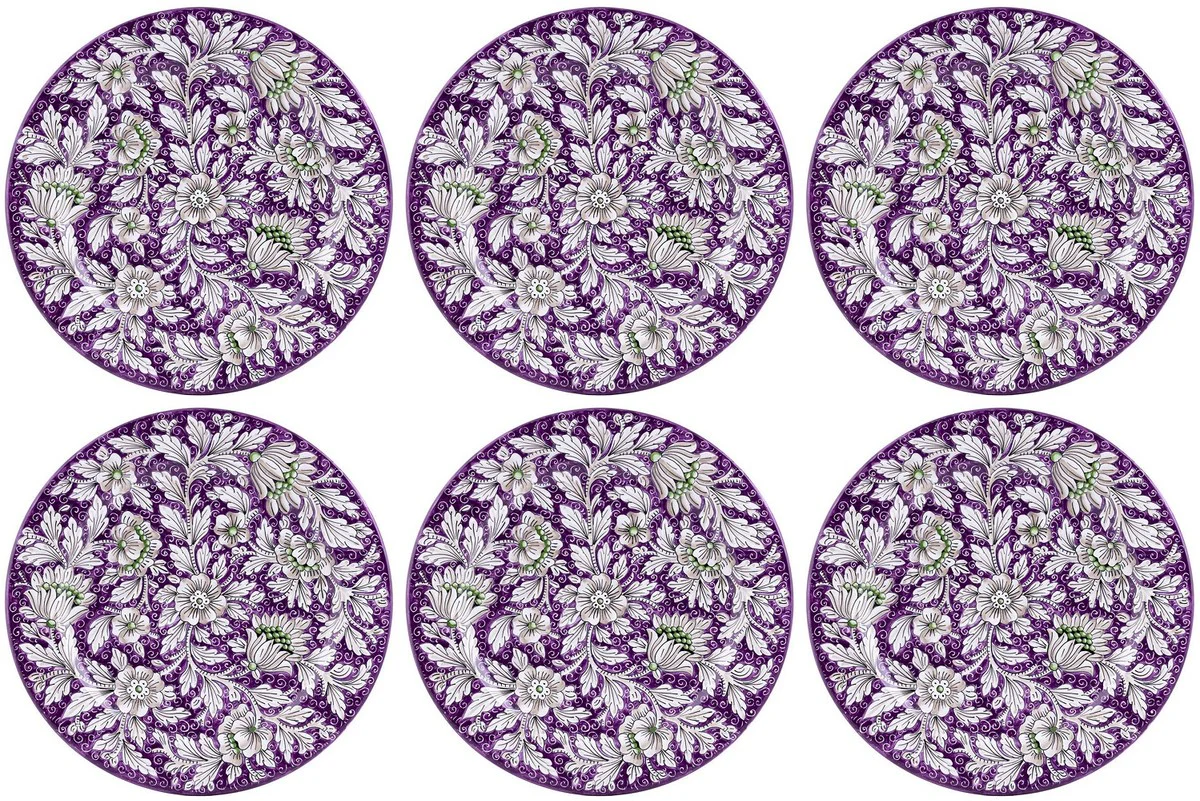Casa Padrino conjunto de 6 platos de cerámica de lujo púrpura Ø 32 cm - Hecho en Italia