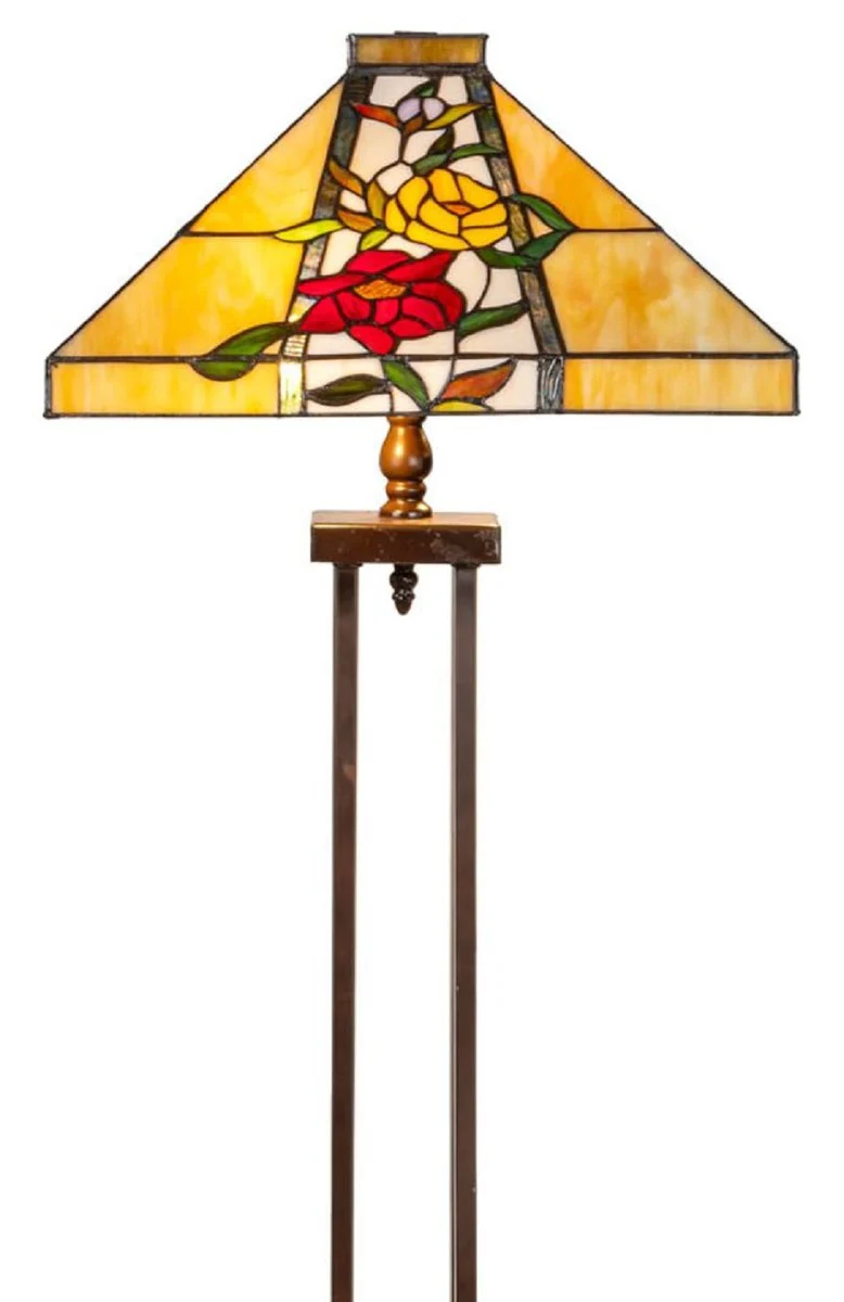 Casa Padrino Lámpara de Pie Tiffany de Lujo Marrón / Multicolor 40 x 40 x H. 145 cm - Lámpara Tiffany Hecha a Mano de 352 Partes