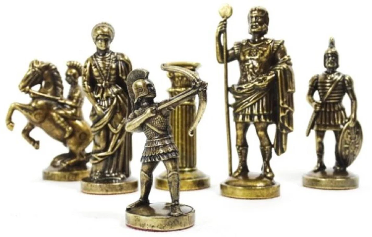 Casa Padrino conjunto de ajedrez de lujo 44 x 44 cm - Conjunto de ajedrez romano - Tablero de ajedrez de latón hecho a mano con piezas de ajedrez de latón - Accesorios decorativos de lujo