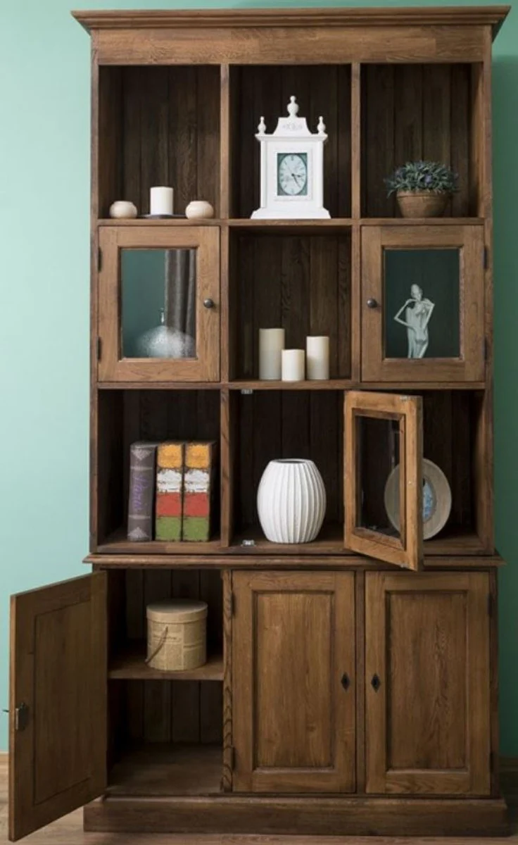 Casa Padrino armario de estilo campestre marr¨®n 130 x 50 x A. 240 cm - Mueble de Sal¨®n de Madera Maciza con 6 Puertas - Mueble de Sal¨®n de Estilo Campestre