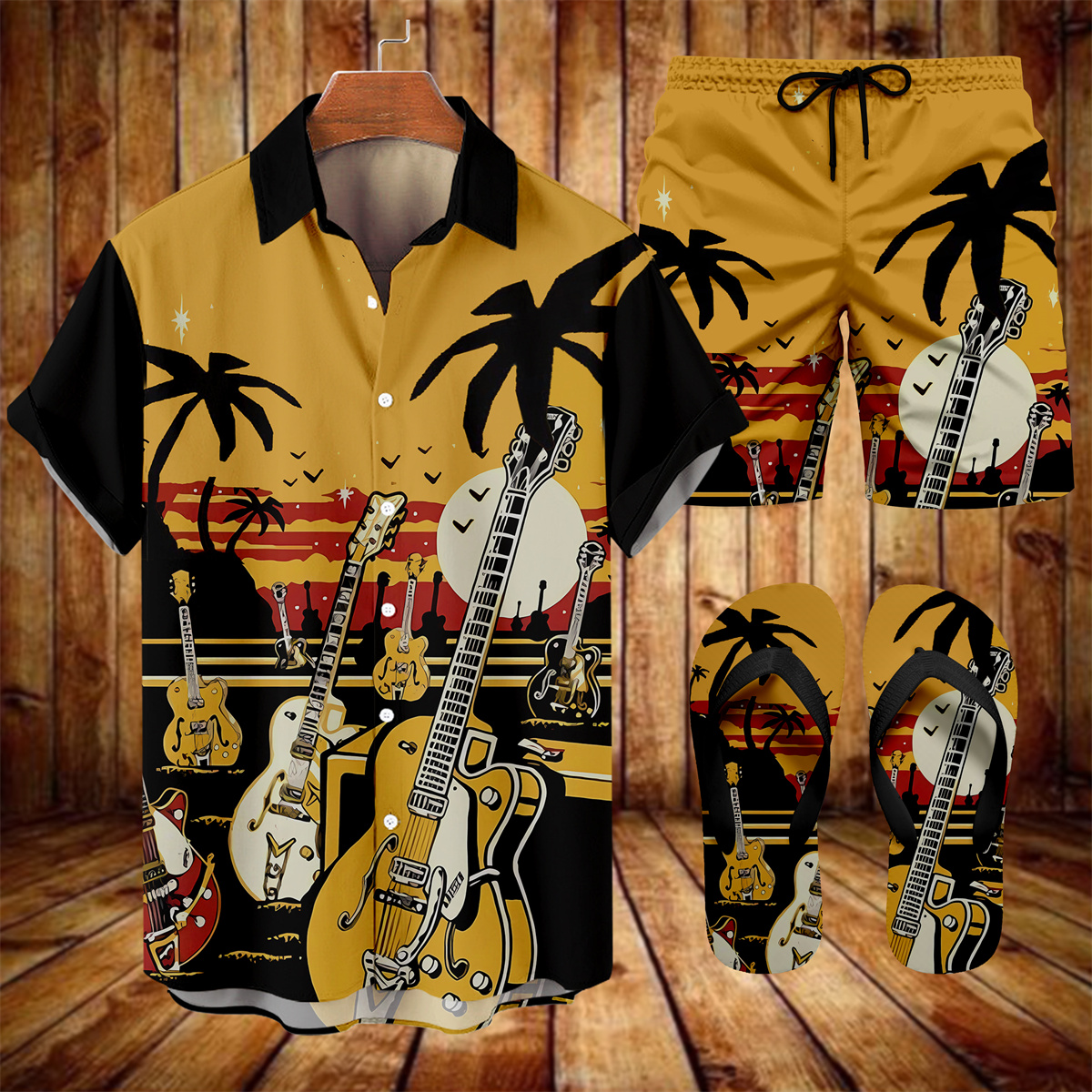 Suitmens Men's Tiki Party Hawaiian Vacation Print Three-Piece Set 020