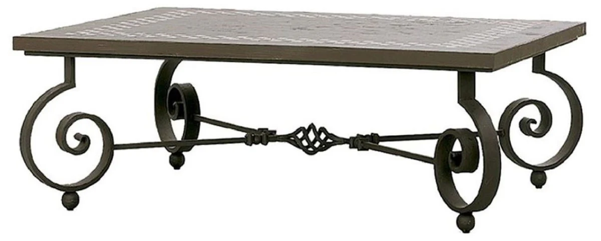 Casa Padrino Conjunto de Muebles de Hierro Forjado Barroco de Lujo Marr¨®n Oscuro / Blanco - 1 Sof¨¢ & 1 Sill¨®n & 1 Mesa de Centro - Muebles de Sal¨®n - Muebles Jard¨ªn - Muebles Barrocos de Lujo