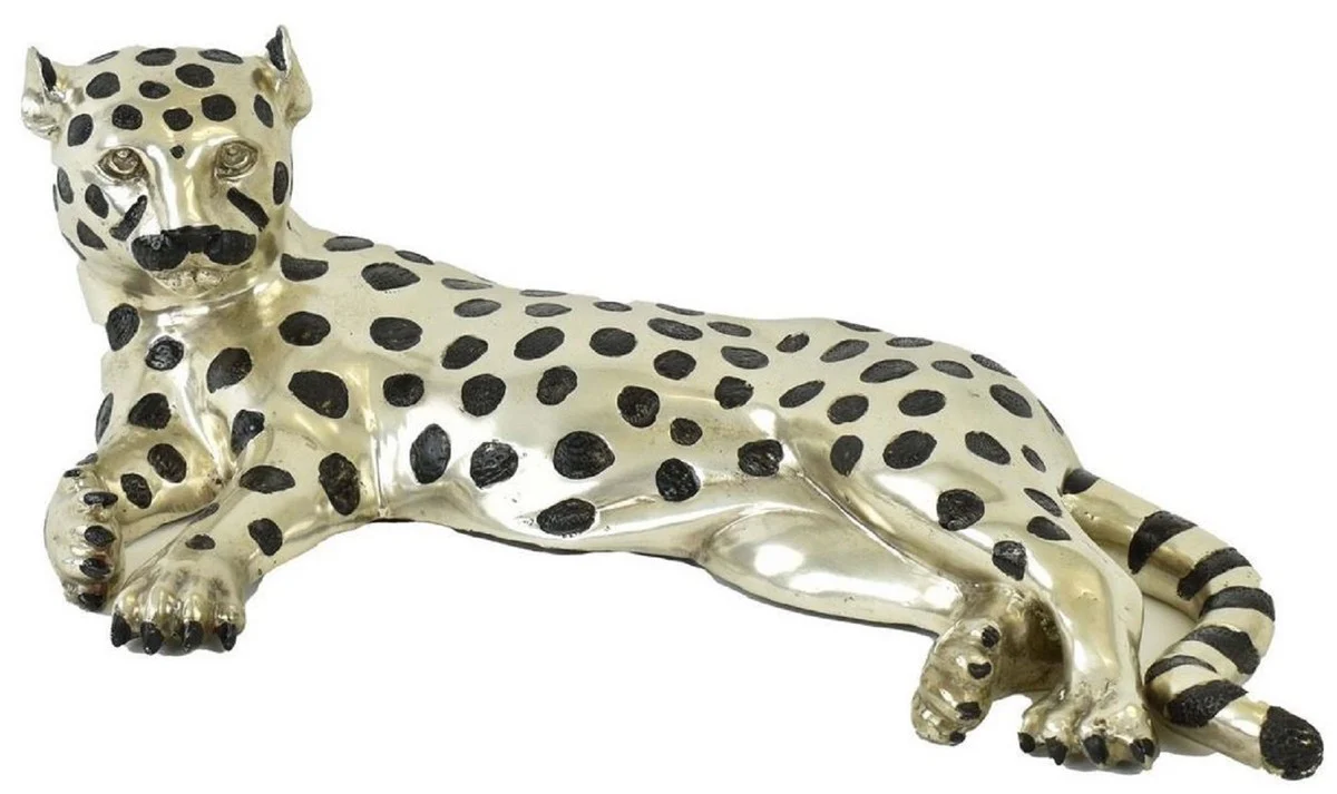 Casa Padrino figura de bronce de lujo guepardo plata / negro 56 x 28 x A.15 cm - Escultura de Bronce - Figura de Decoración - Accesorios de Decoración de Lujo