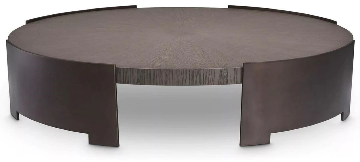 Casa Padrino mesa de centro de lujo gris / bronce ? 118,5 x A. 24,5 cm - Mesa de sal¨®n redonda con tablero de madera maciza - Muebles de sal¨®n - Muebles de madera maciza - Muebles de lujo