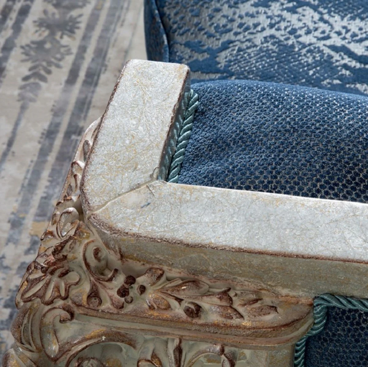 Casa Padrino sof¨¢ barroco de lujo azul / crema / cobre / oro 245 x 100 x A. 115 cm - Magn¨ªfico sof¨¢ de sal¨®n con patr¨®n elegante - Muebles de estilo barroco