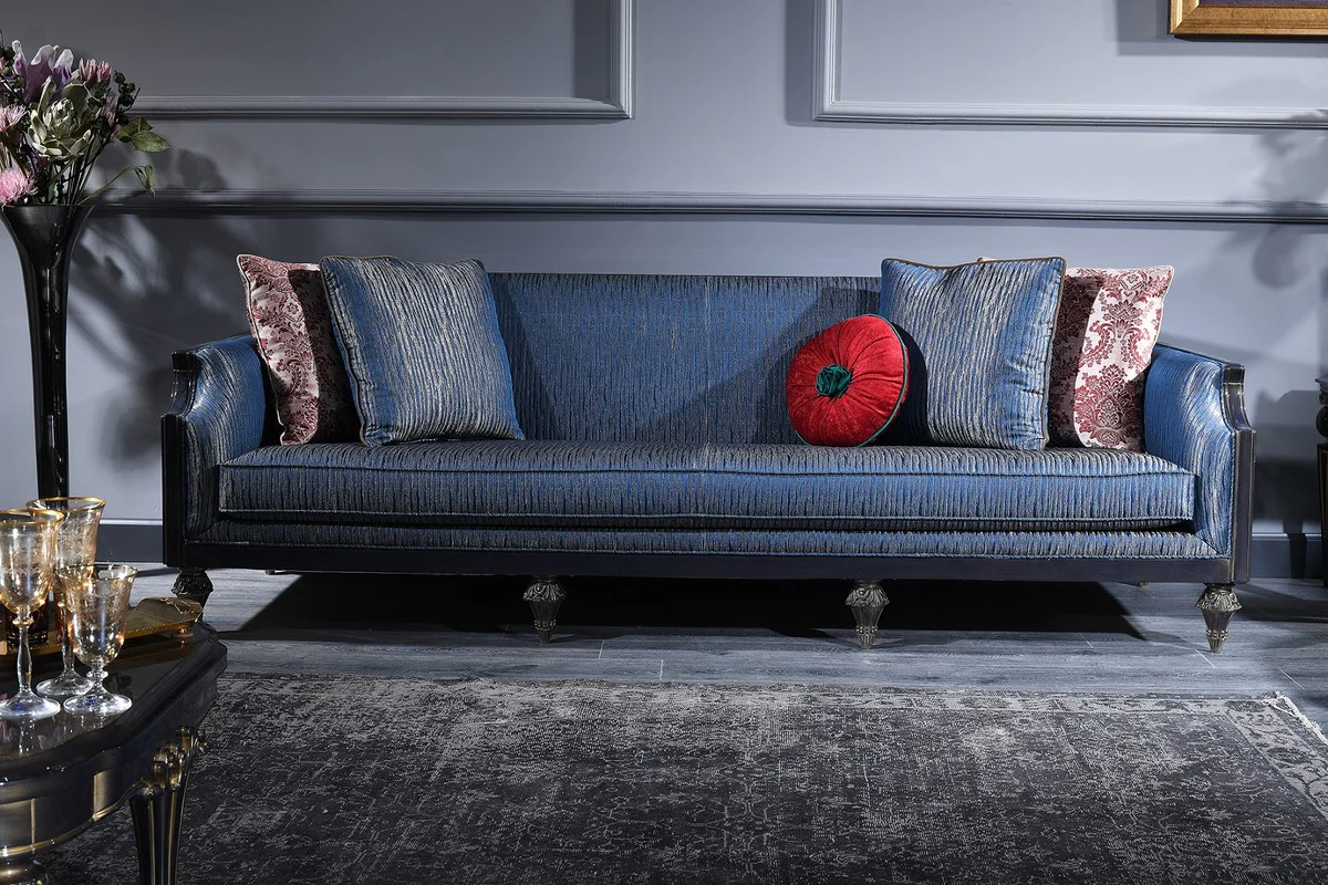 Casa Padrino sof¨¢ barroco de lujo azul / oro / negro 240 x 88 x H. 85 cm - Muebles de Sal¨®n Barrocos