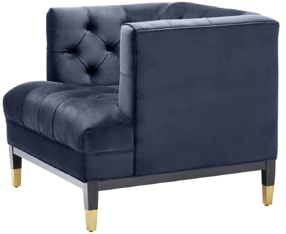 Casa Padrino sillón de lujo para sala de estar azul medianoche / negro / latón 93 x 85 x H. 79 cm - Muebles Chesterfield