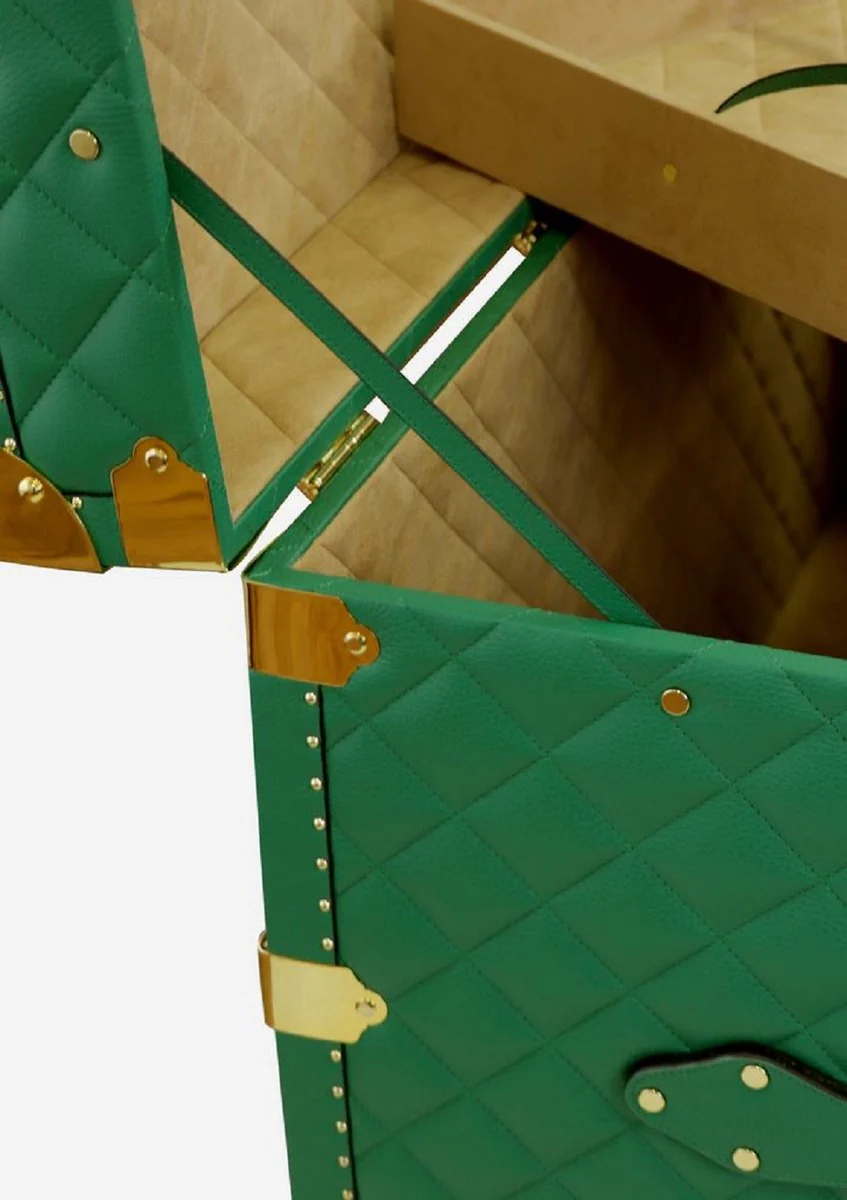 Casa Padrino maleta de lujo de cuero genuino verde / oro 100 cm - Hecho en Italia