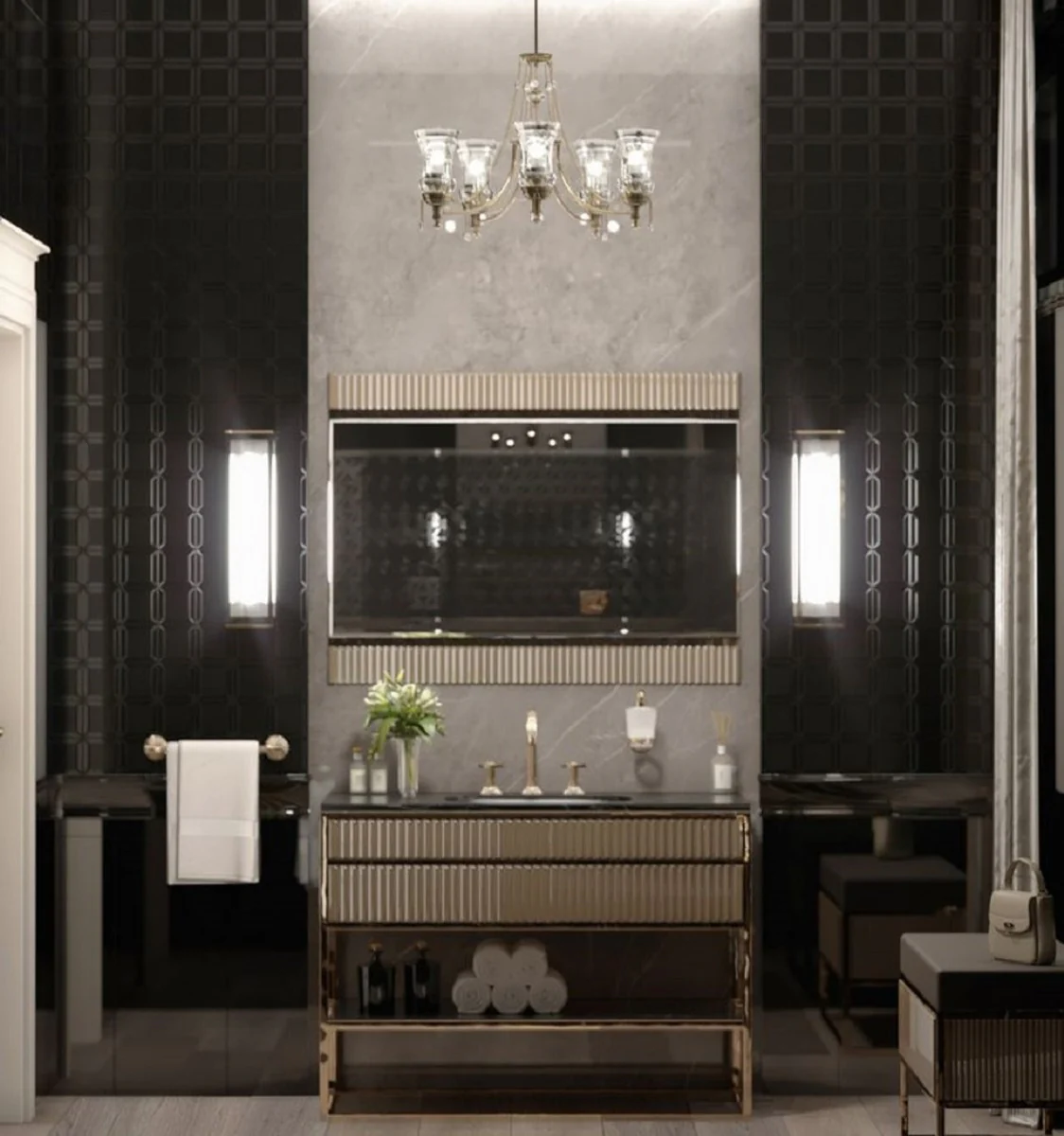 Casa Padrino araña de luces de cristal barroco de lujo plata Ø 60 x A. 65 cm - Magnífica lámpara de araña de salón de estilo barroco - Noble y magnífica