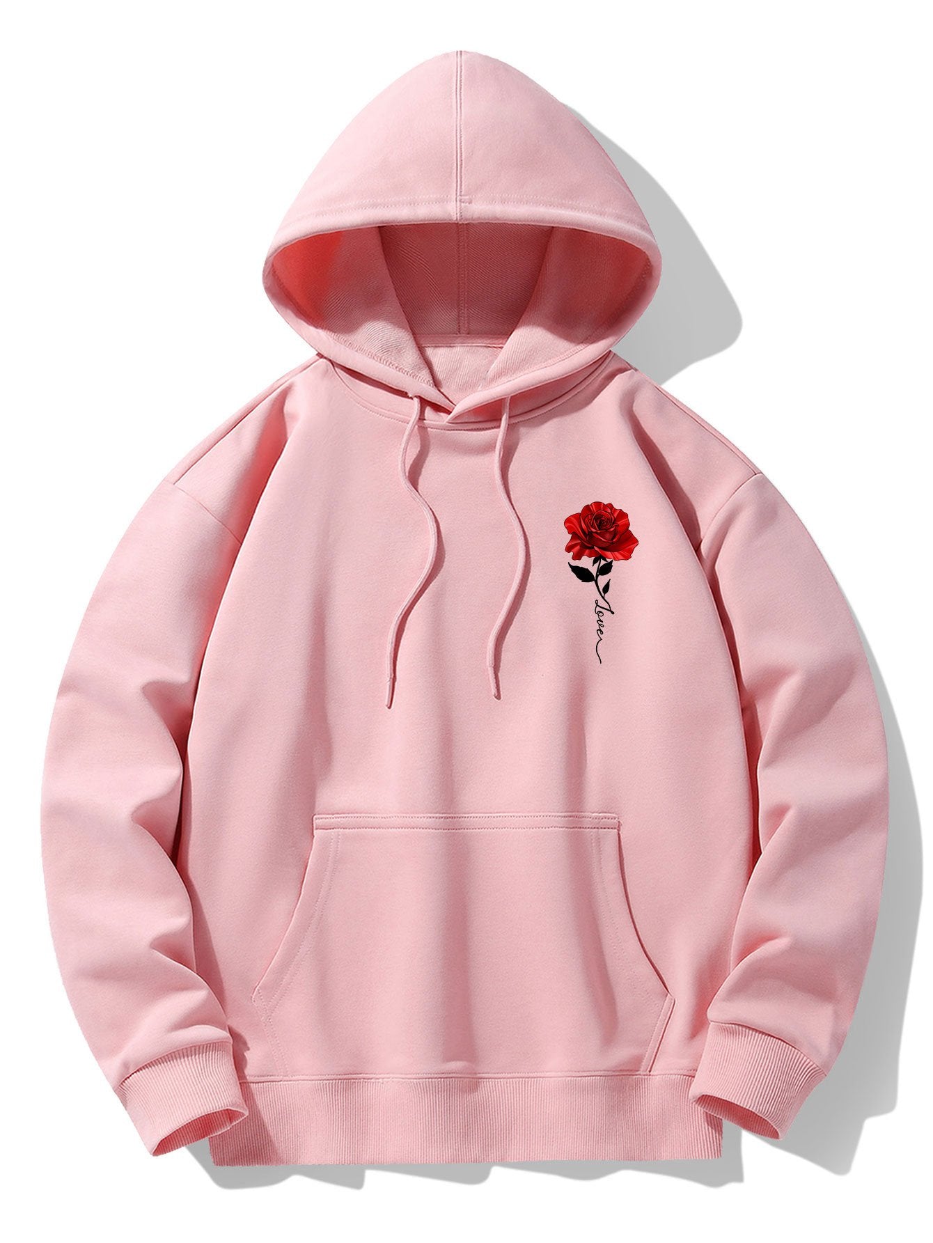Rose Print Cotton Blend Hoodie
