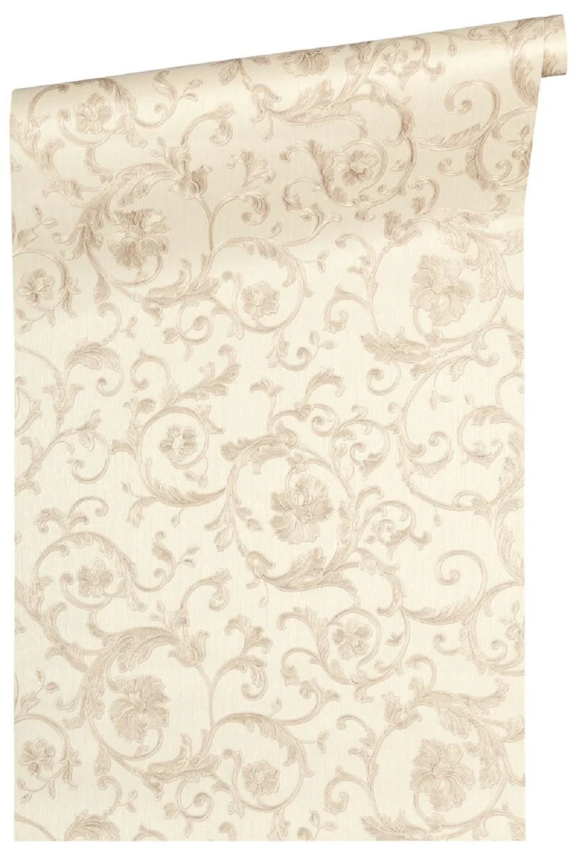 Versace papel pintado barroco no tejido Butterfly Barocco 343263 Beige / Plata - Papel Pintado de Diseño - Papel Pintado de Lujo