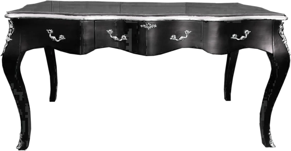 Casa Padrino secretaria barroca escritorio negro / plata muebles de lujo oficina