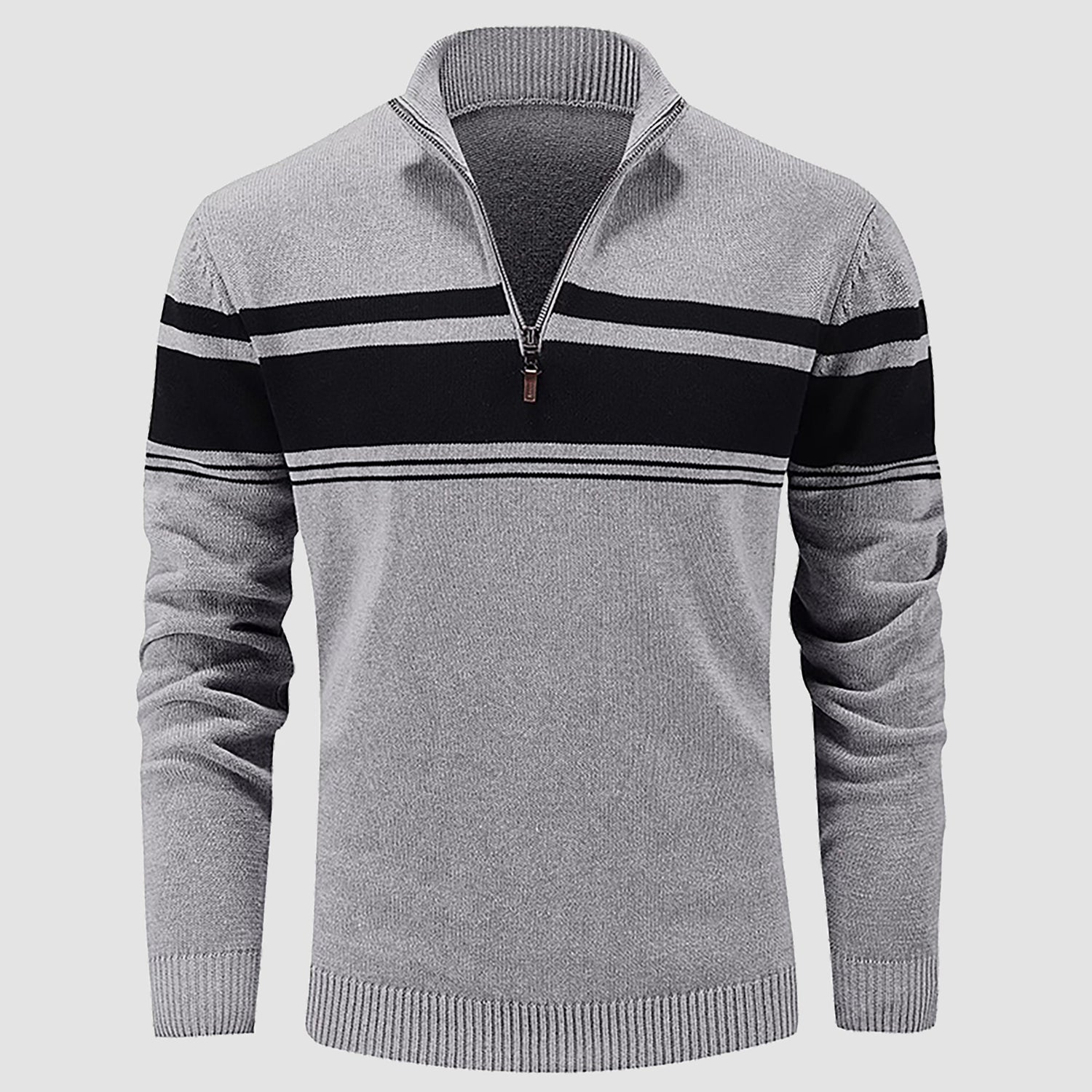 Men's Sweater Half Zipper Turtleneck Warm Pullover Slim Fit Casual Comfortable Striped Knitted Sweaters
