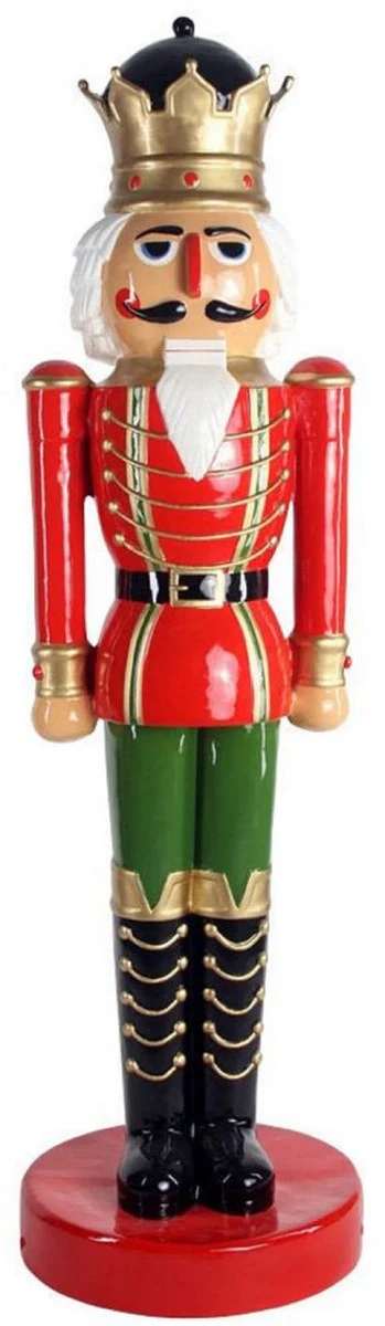 Casa Padrino escultura decorativa de lujo cascanueces rey rojo / multicolor / oro A. 200 cm - Figura de decoración navideña de tamaño natural - Escultura navideña decorativa XXL - Figura XXL