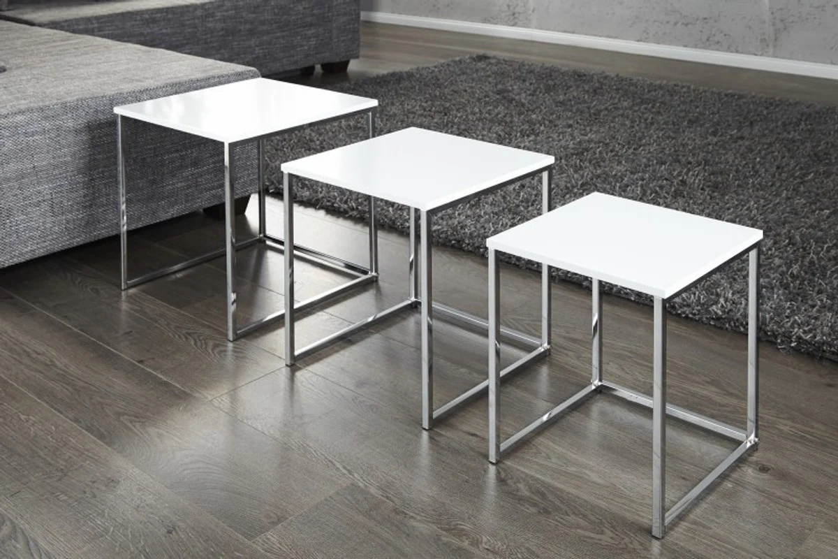 Casa Padrino set of 3 tables White / Chrome - sidet able set (3 pieces)