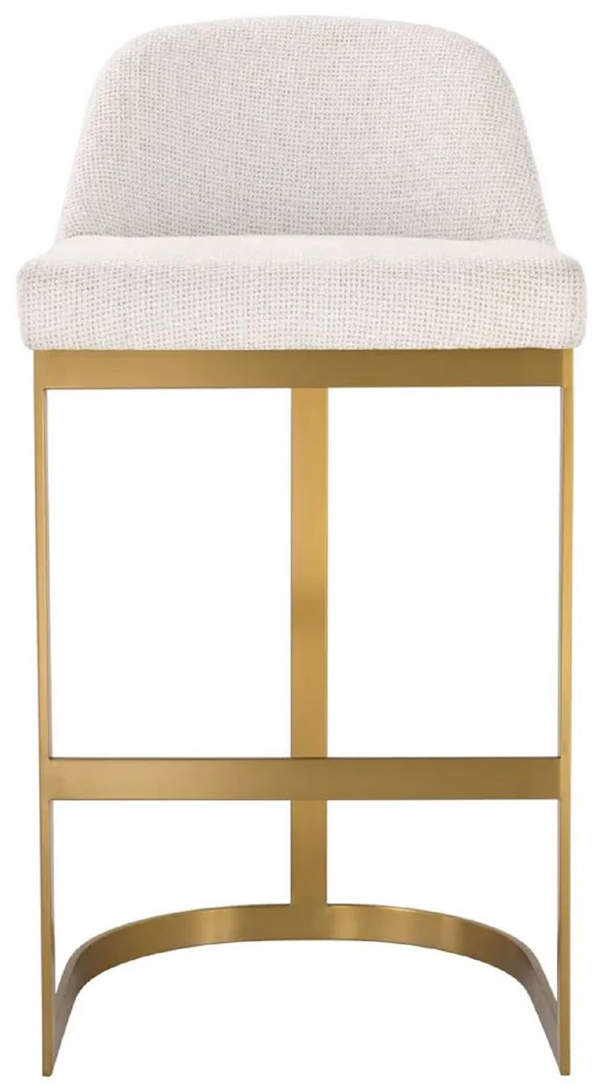 Casa Padrino silla de bar de lujo crema blanco / lat¨®n 51,5 x 47 x A. 91 cm - Taburete de bar tapizado de acero inoxidable - Muebles de bar - Muebles de lujo - Calidad de lujo