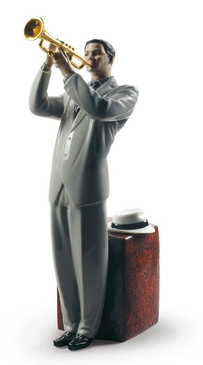 Casa Padrino Porcelain Sculpture Jazz Trumpeter Multicolor 17 x H. 33 cm - Handmade & Hand Painted Luxury Deco Figurine