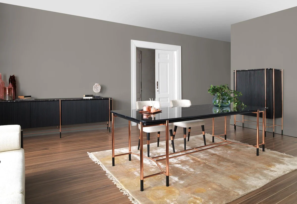 Casa Padrino mesa de comedor de lujo negro / cobre 240 x 100 x A. 75 cm - Mesa de comedor rectangular con tapa de m¨¢rmol - Muebles de comedor - Muebles de lujo - Interiores de comedor de lujo