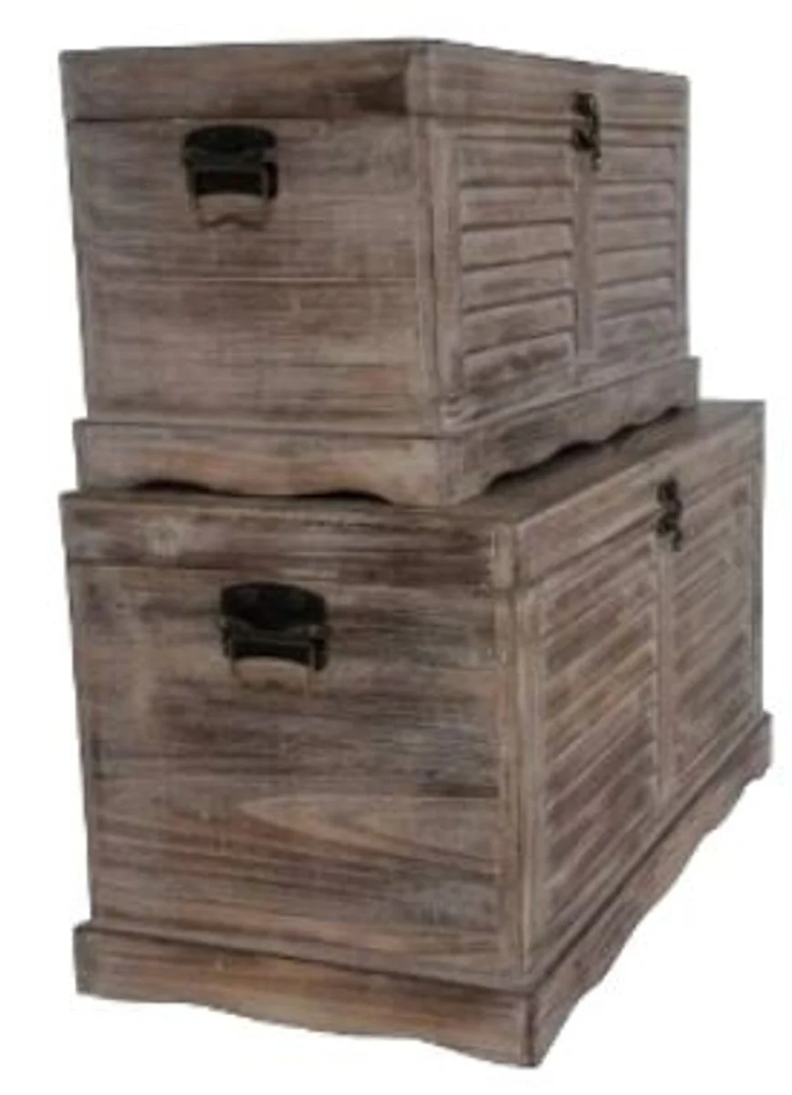 Casa Padrino Country Style Chests Set of 2 Natural Colors - Handmade Wooden Chests with Slat Look