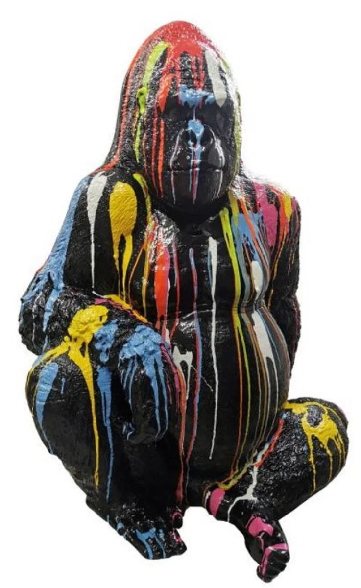 Casa Padrino escultura decorativa de lujo mono gorila negro / multicolor A. 110 cm - Figura de decoración de jardín resistente a la intemperie - Fgura decorativa de animal - Decoración de jardín