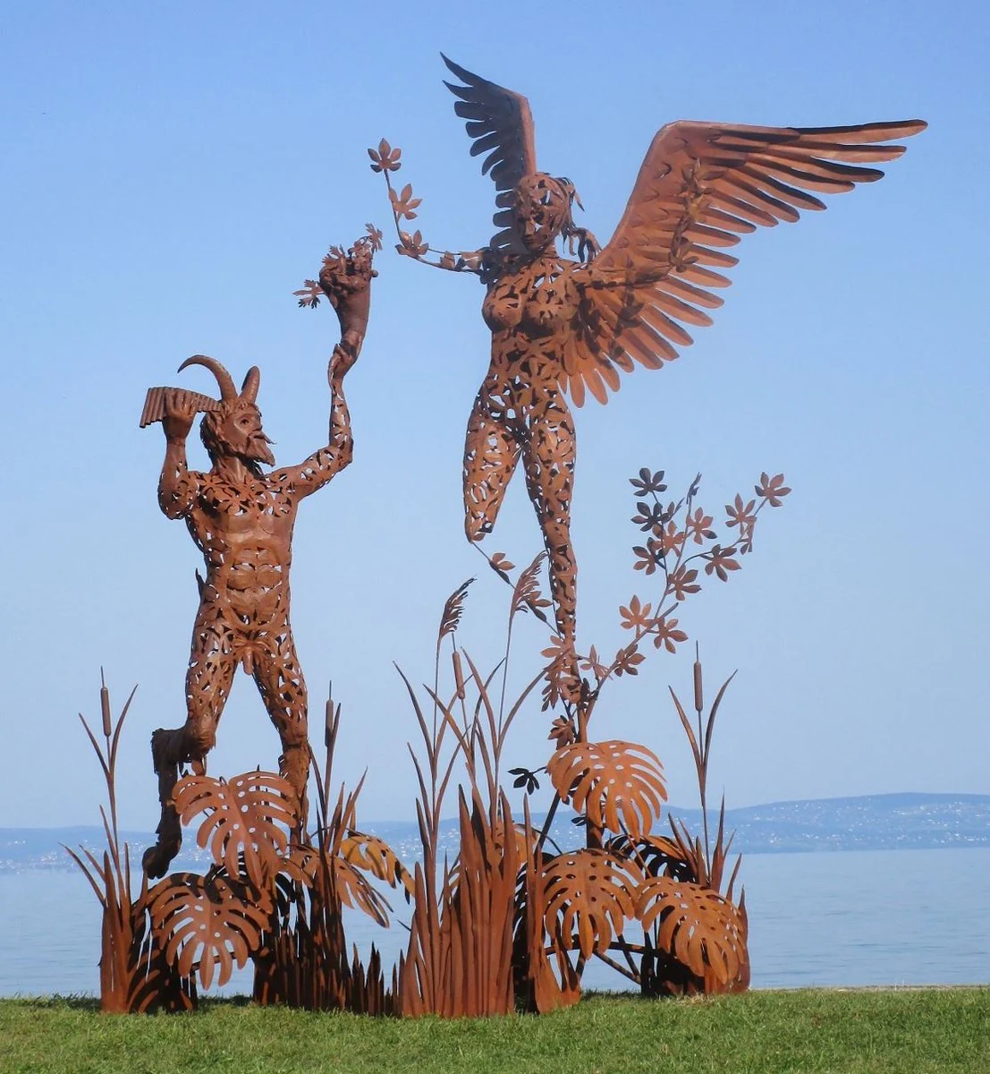 Casa Padrino escultura decorativa de lujo ¨¢ngel y pan ¨®xido 325 x 173 x A. 370 cm - Enorme escultura de metal - Figura decorativa de jard¨ªn enorme - Esculturas de jard¨ªn