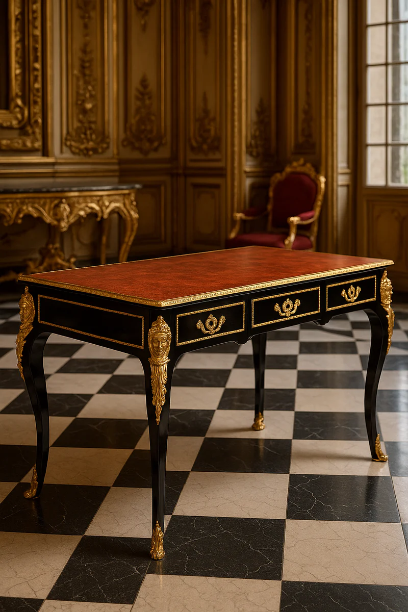 Casa Padrino escritorio barroco de lujo negro / oro / burdeos 143 cm - secretaria barroca
