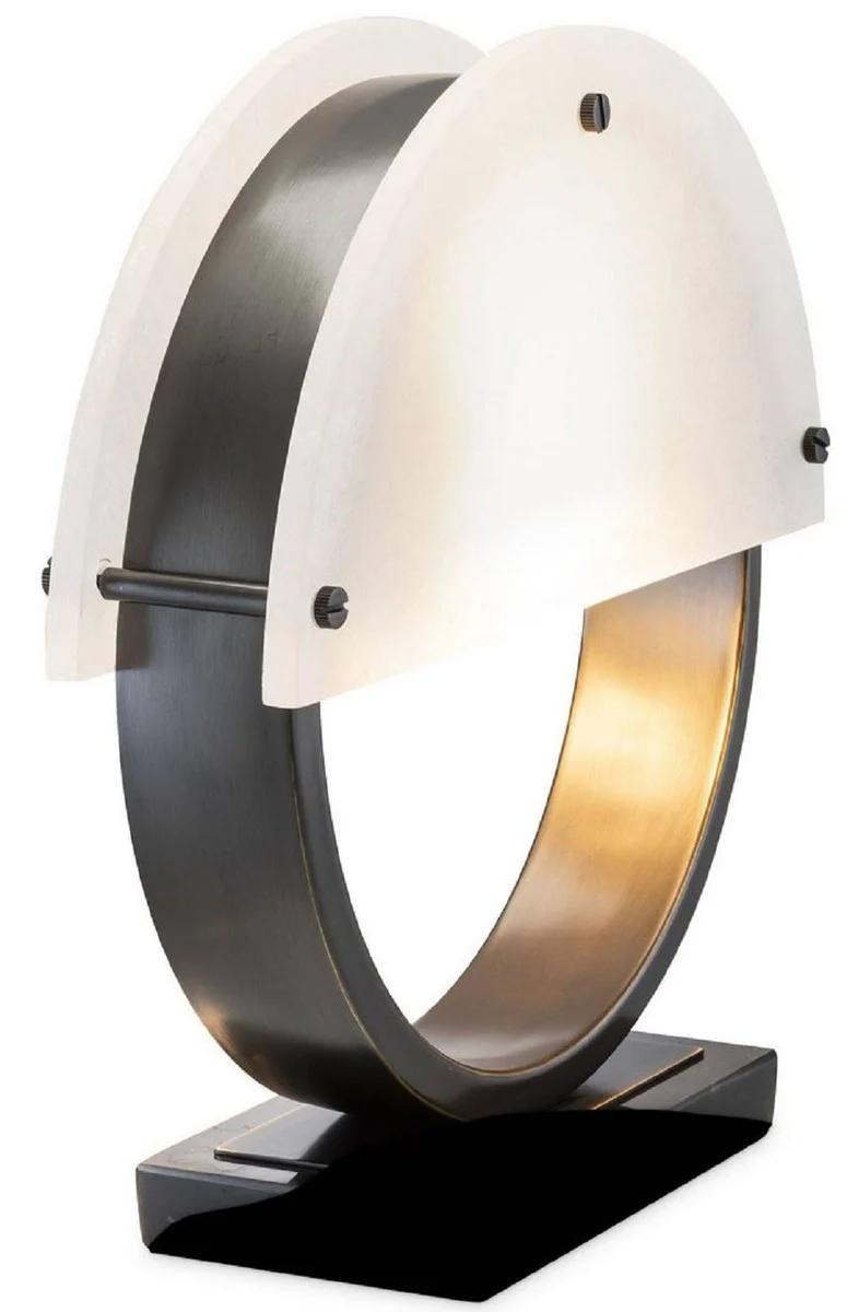 Casa Padrino lámpara de mesa de diseño bronce / alabastro 30 x 10 x A. 30,5 cm - Lámpara de escritorio moderna con base de mármol y 2 pantallas de alabastro semicirculares - Lámparas de Diseño