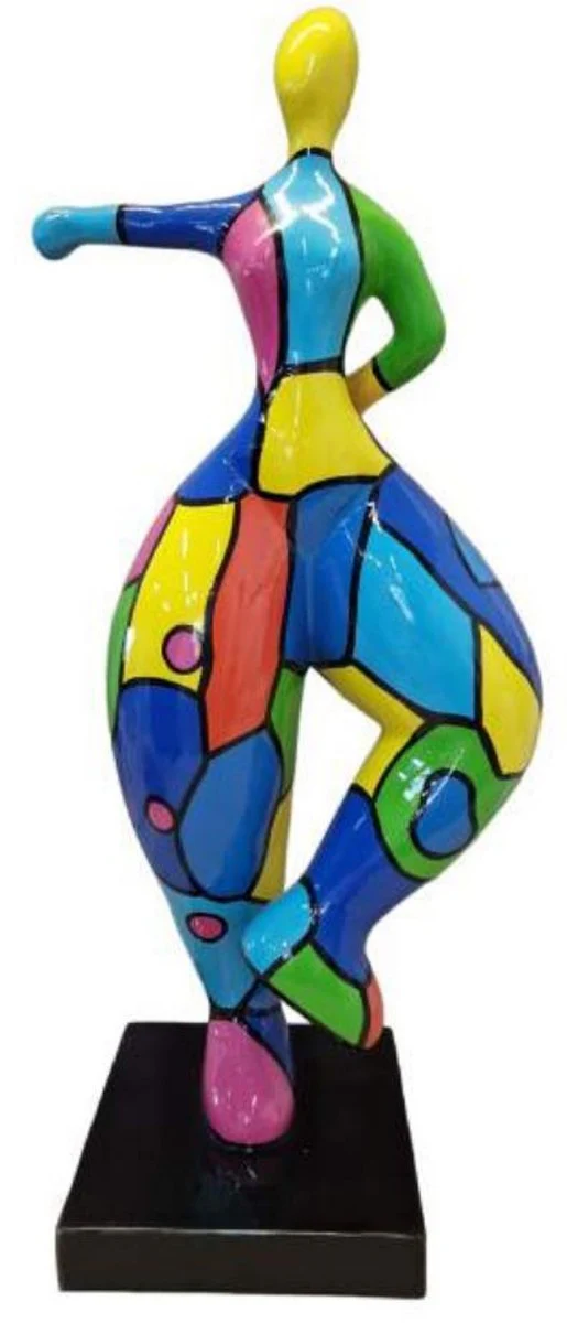 Casa Padrino escultura decorativa de dise?o de lujo mujer haciendo deporte colorido / negro A. 132 cm - Figura decorativa abstracta - Figura decorativa XXL - Escultura decorativa XXL