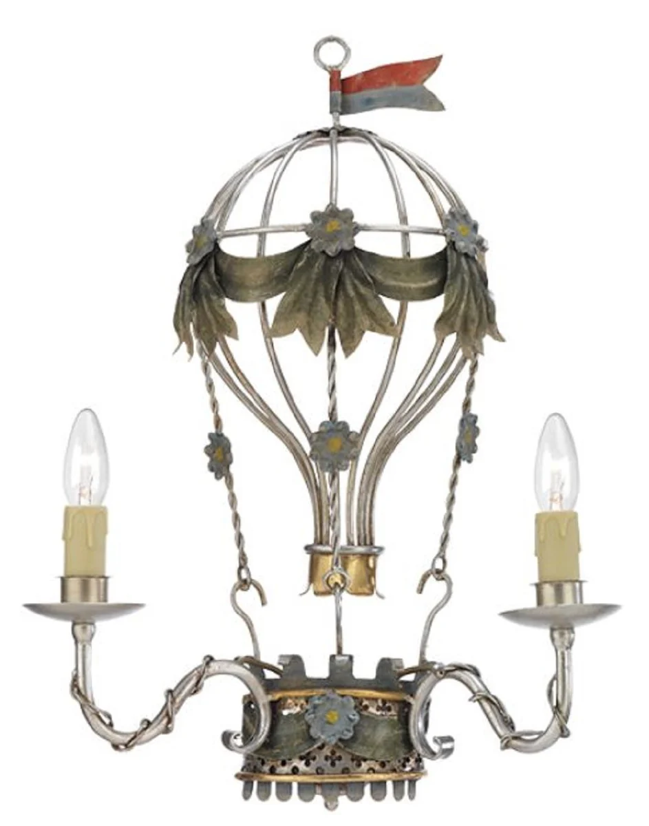 Casa Padrino lámpara de pared Art Nouveau de lujo globo aerostático plata / multicolor 37 x 15 x A. 50 cm - Apliques de Salón Barroco y Art Nouveau