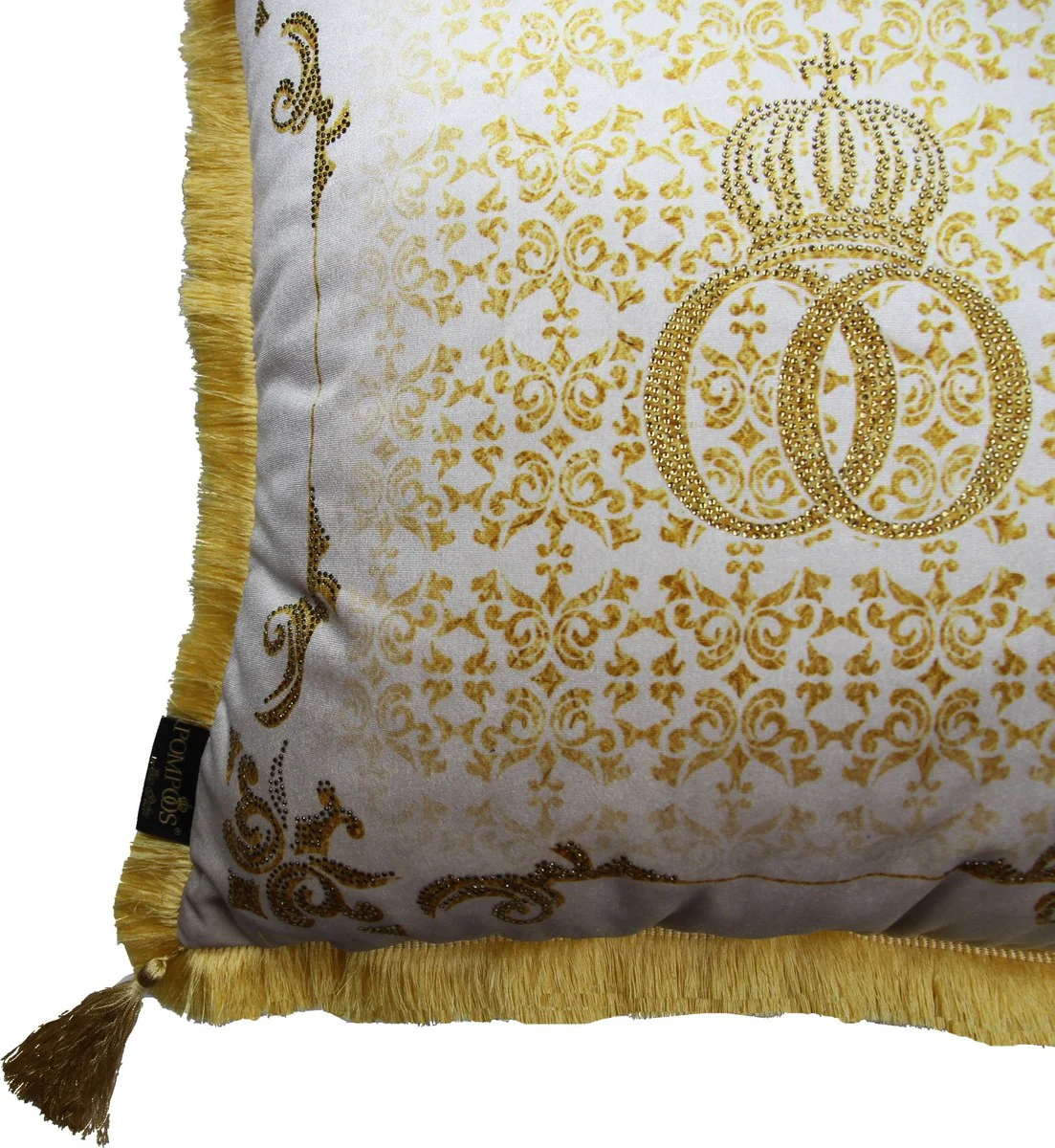 Harald Gl??ckler luxury decorative baroque pillow Pomp??s by Casa Padrino cream / gold crown Deluxe with rhinestones and tassels - Gl??ckler pillow