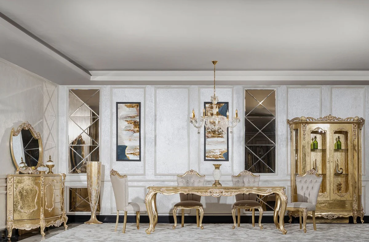 Casa Padrino vitrina barroco de lujo oro - Vitrina de madera maciza hecha a mano con 2 puertas de vidrio y caj¨®n - Muebles de lujo en estilo barroco - Muebles barrocos - Noble y Magn¨ªfico